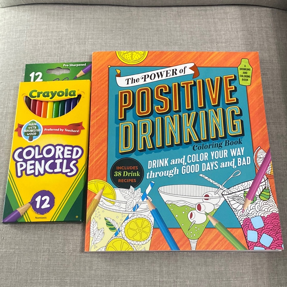 New Power of Positive Drinking Adult Coloring Book with Drink Recipes & Pencils